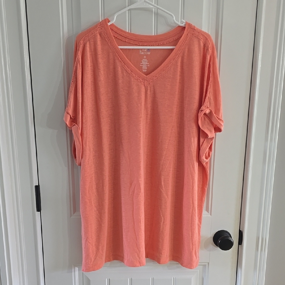 Croft & Barrow Pink V-Neck Women’s Top 2X